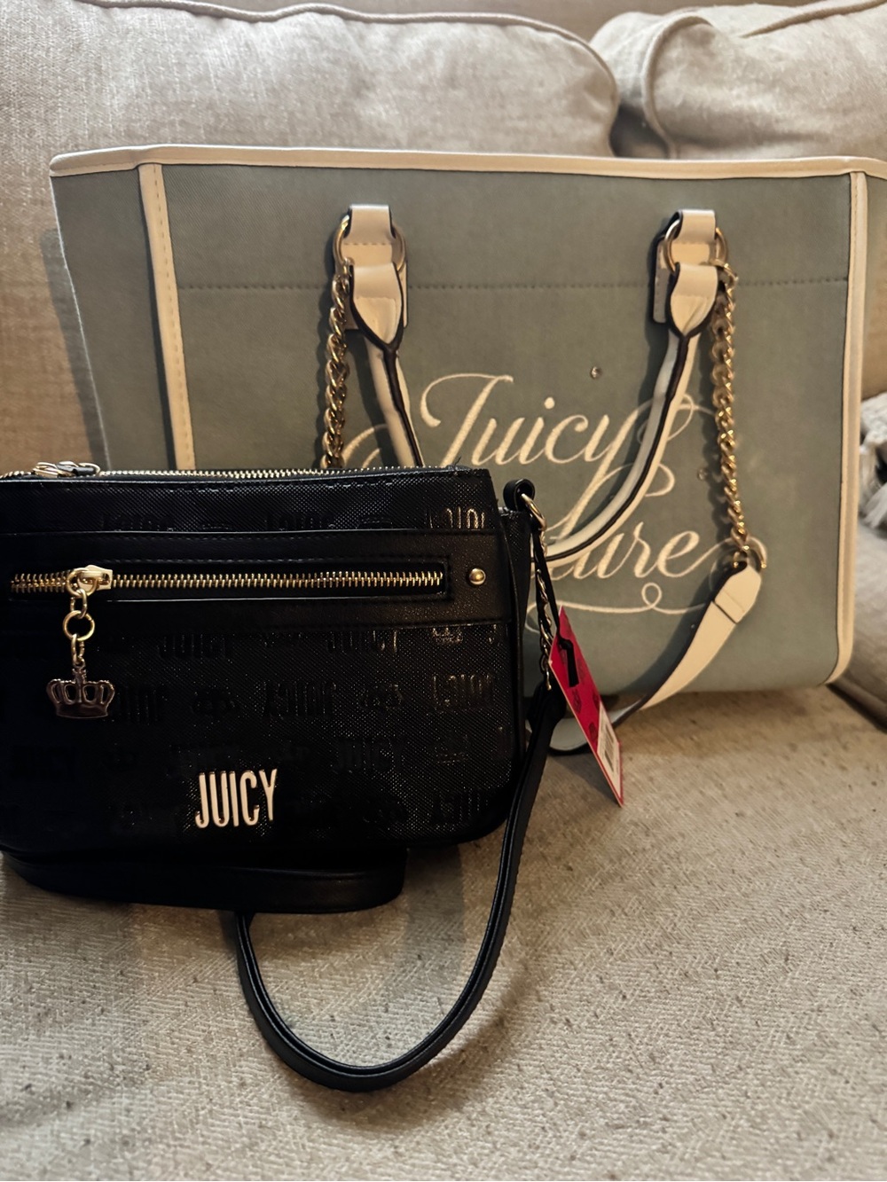 Juicy Couture Black Crossbody with Light Blue & Cream Tote Set